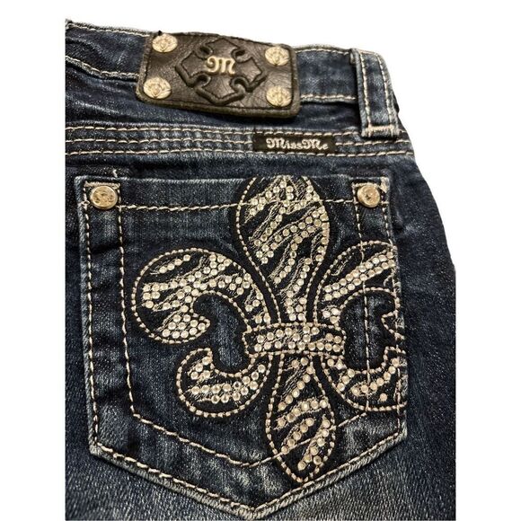 MISS ME Rhinestones embroidered capri jeans - Picture 5 of 12